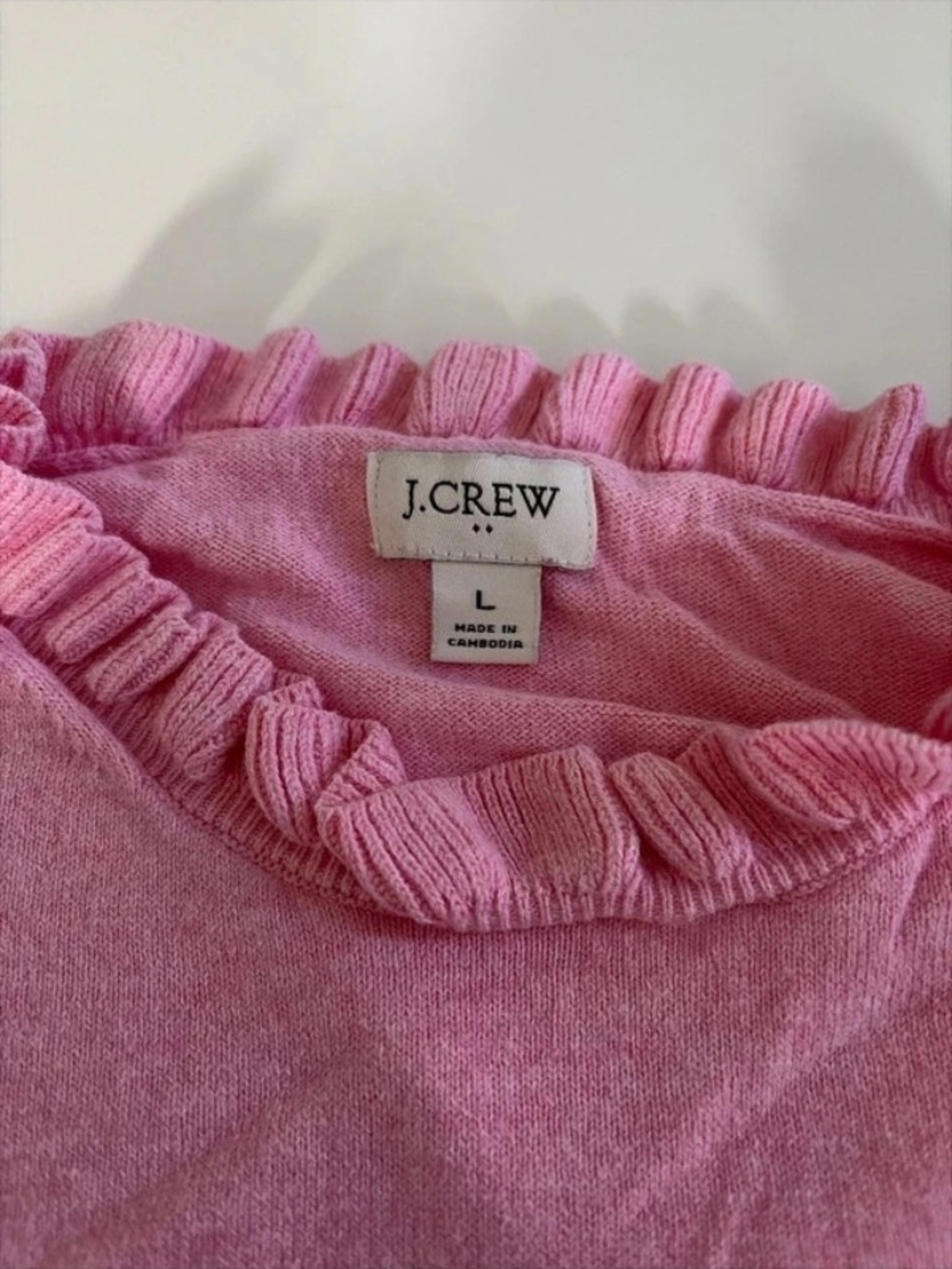 J.Crew Ruffleneck Sweater Ruffled Crew Neck Pink Large - Picture 2 of 3